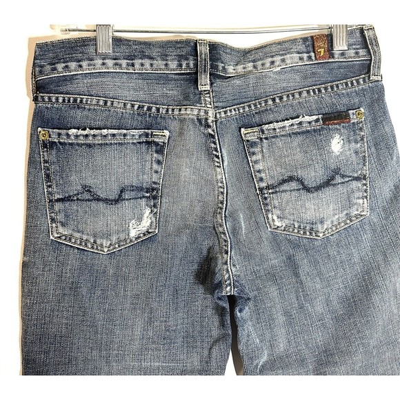 7 FOR ALL MANKIND - Flare Size 26 x 32 Blue Jeans Distressed Wash - PreOwned - Picture 2 of 8